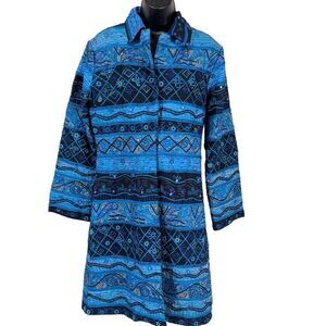 Chicos Sapphire Blue Deepwater Beaded Embroidered Brocade Whimsigoth Dress Coat